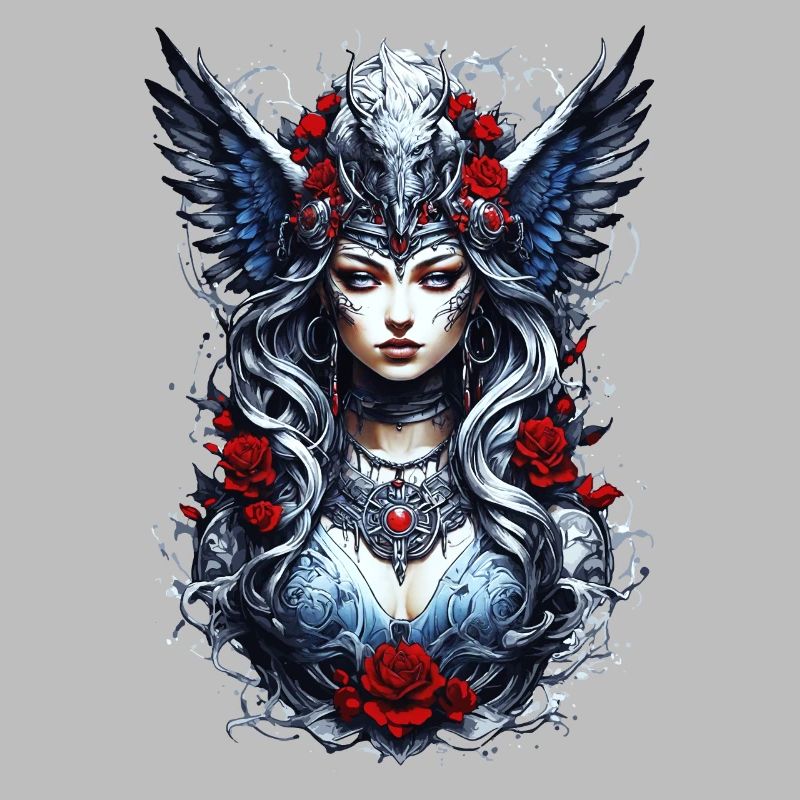 Valkyrie with Ravens, Roses, Vikings