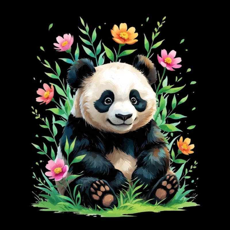 Panda dans la forêt fleurie