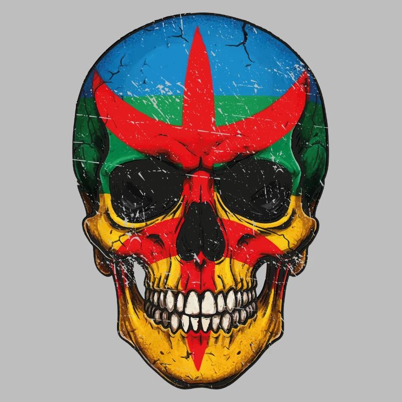 Crâne coloré  de drapeau Berbère - berber skull