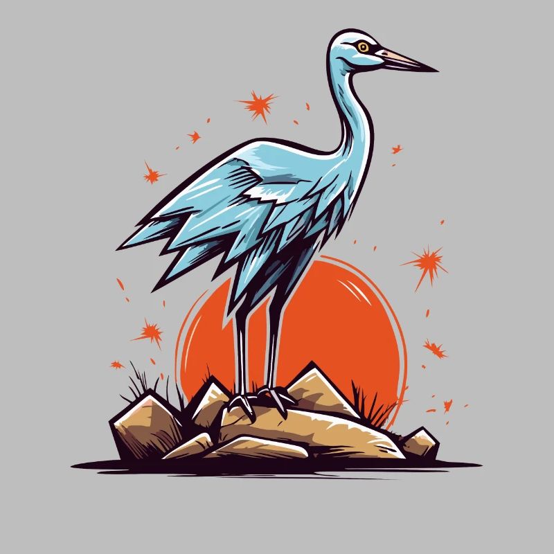 Graureiher oder Storch Vogel und eine rote Sonne