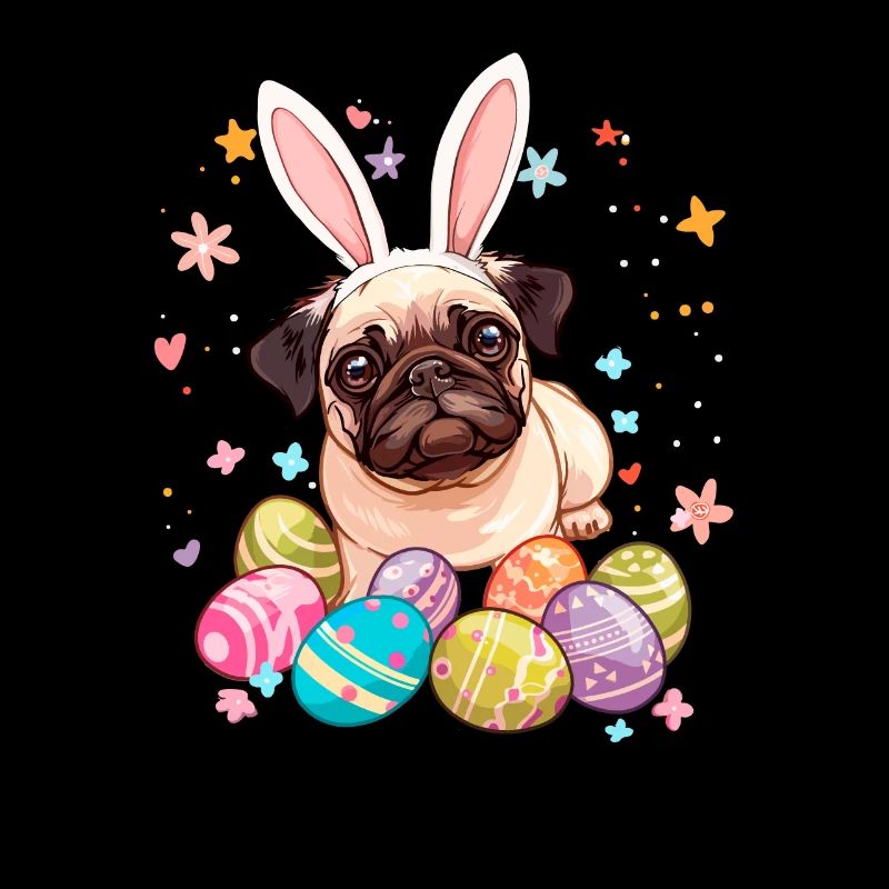 Pug easter eggs Hunting easter day