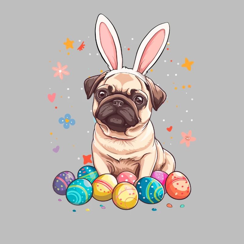Pug easter eggs Hunting easter day