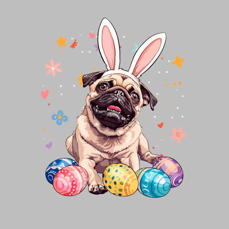 Pug easter eggs Hunting easter day