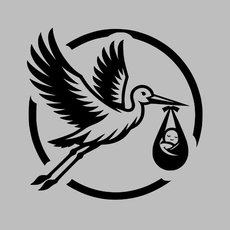 Cigogne avec bébé dans le dessin au trait du bec