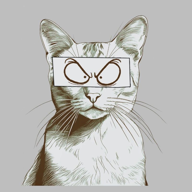 Cat with comic eyes V2, bnw drawing