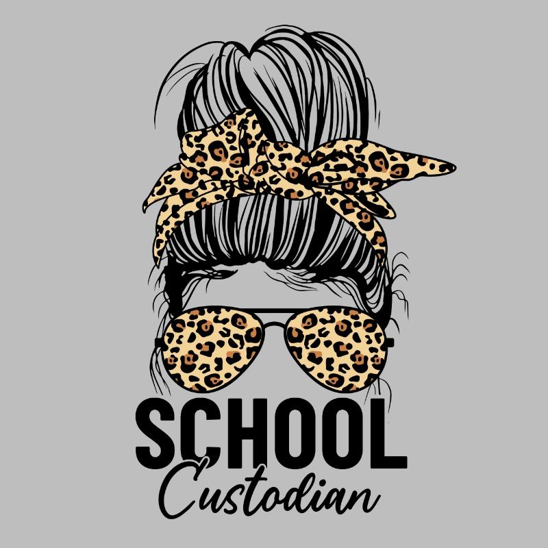 School Custodian Messy Bun Leopard Funny