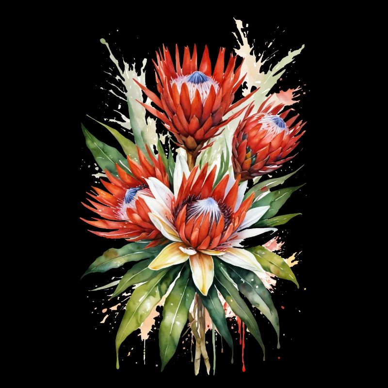 Fleurs de Protea Art de l’aquarelle | Botanique élégant