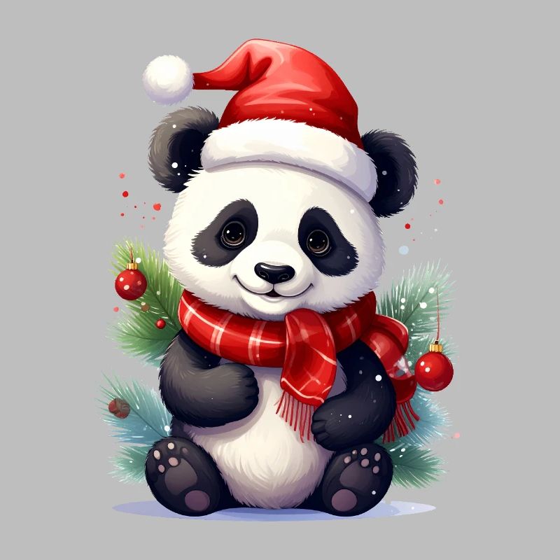 Mignon panda de Noël avec écharpe
