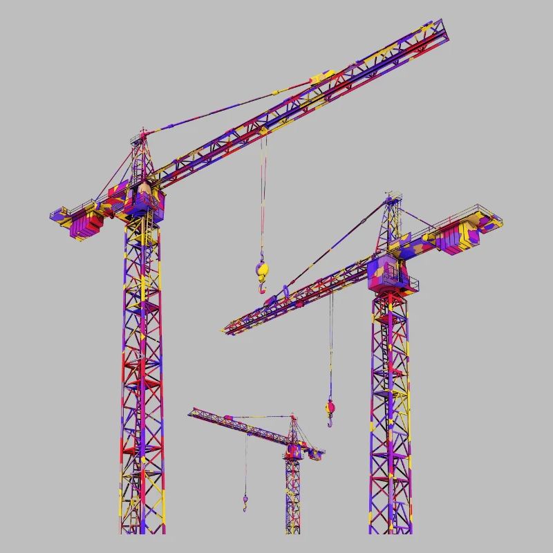 Construction cranes in bright colors