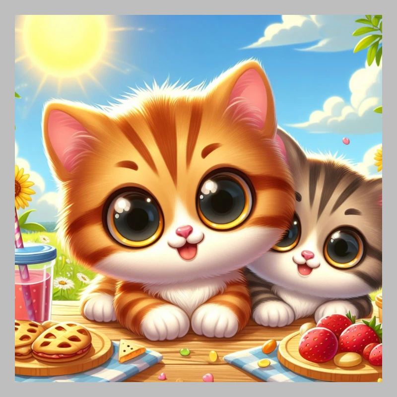2 chatons d’été mignons à table en mangeant