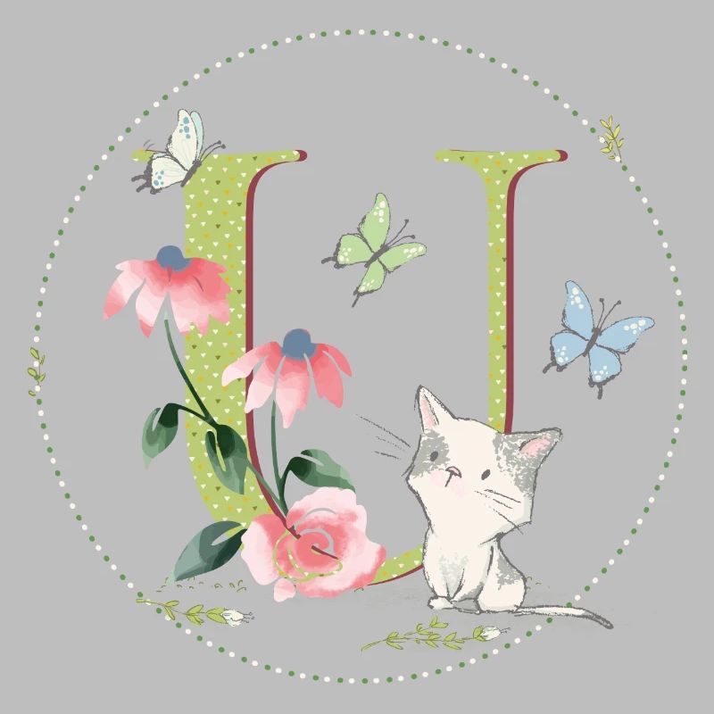 Lettre initiale U avec chat