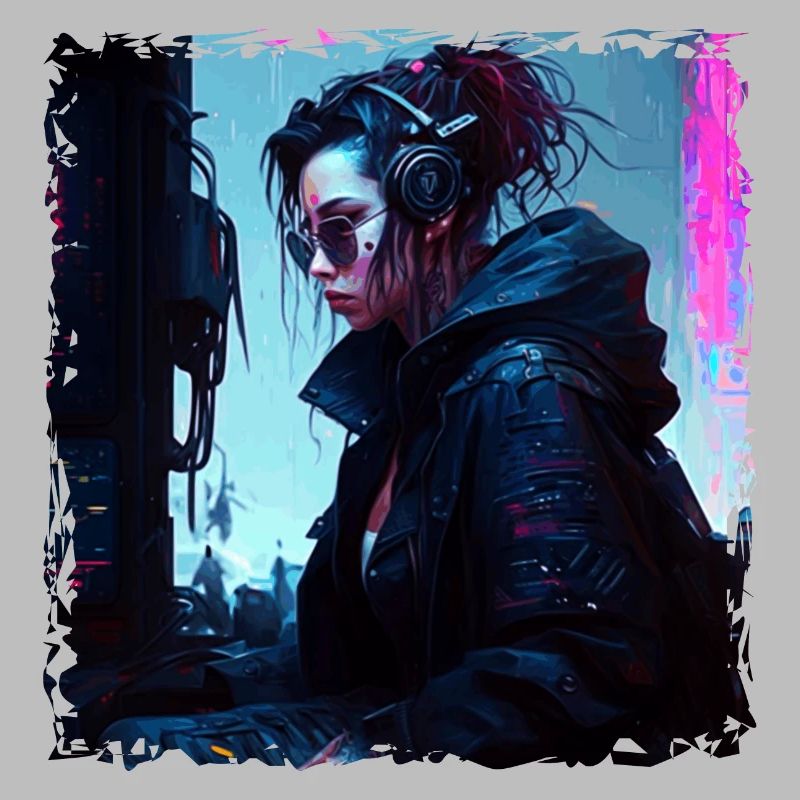 Technophile de science-fiction dans un monde high-tech dystopique