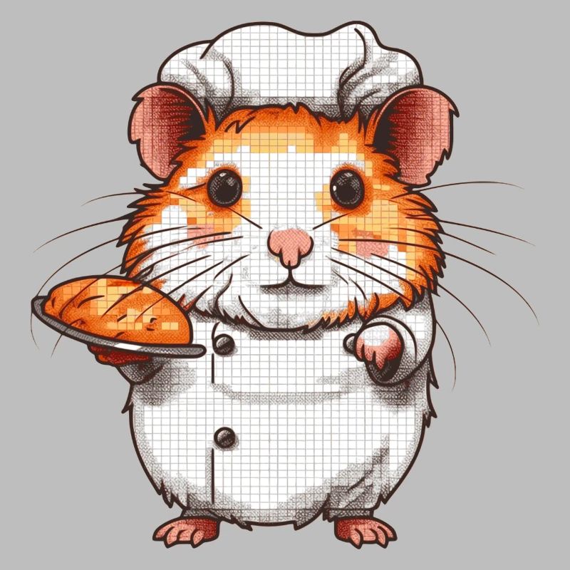 Hamster als Bäcker hat ein Brot gebacken