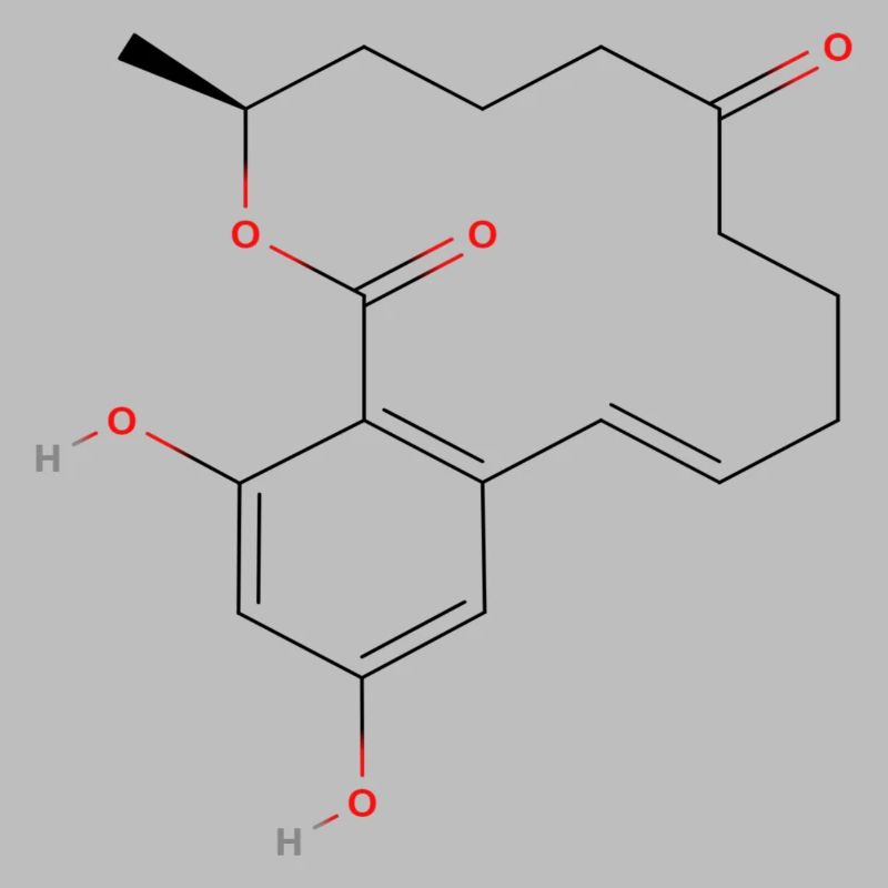 Molécule de zearalenone - Formule structurale colorée