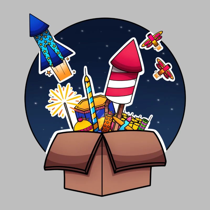 Colorful Fireworks In Box Exploding