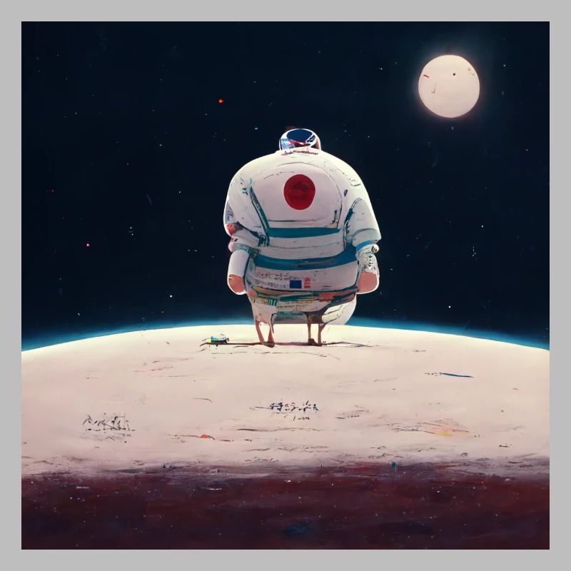lonely astronaut in space looking at planet home