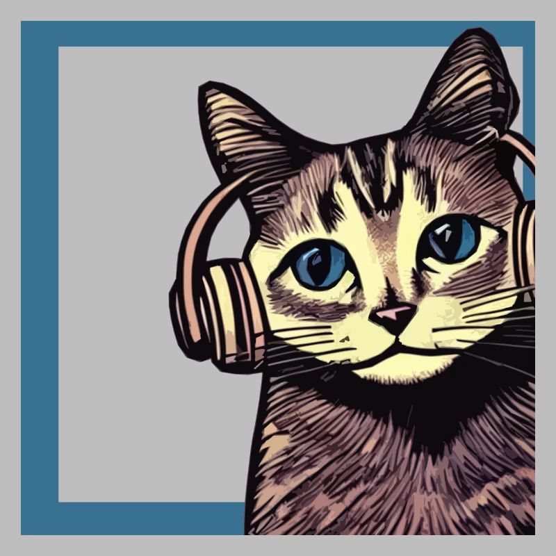 Katze hört Musik mit Kopfhörern