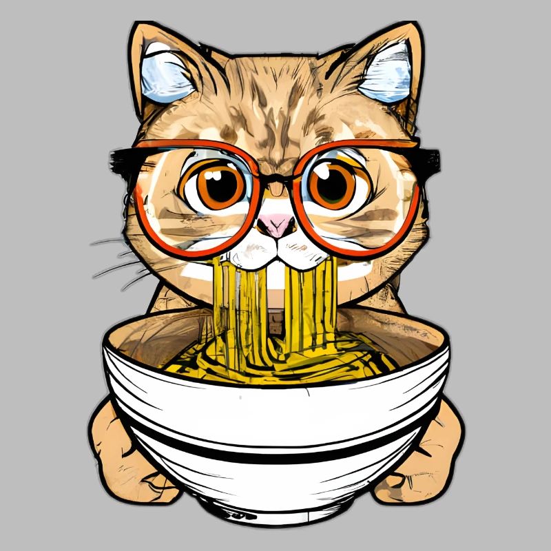 Le chat mignon aime la conception de nouilles ramen