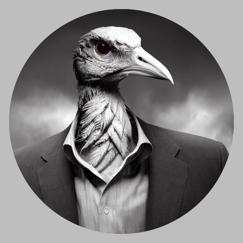 Humain géant avec visage d’oiseau