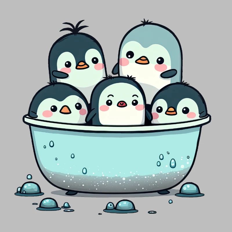 Cute Penguins having a Bath