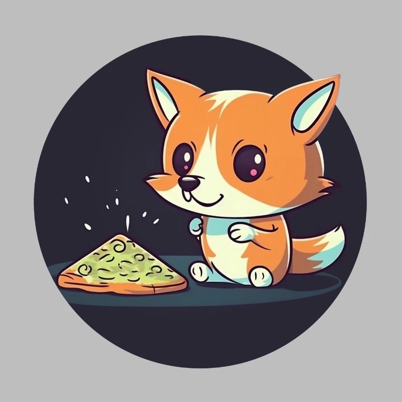 Cute fox watches TV and eats pizza