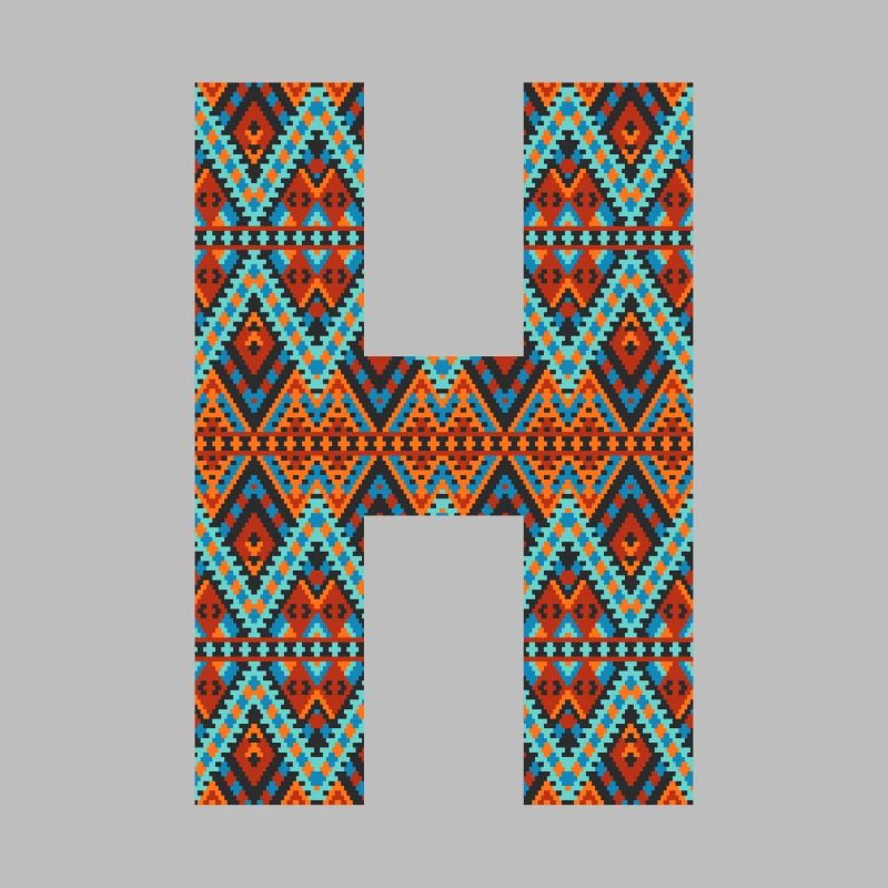Lettre H- design boho, monogramme coloré