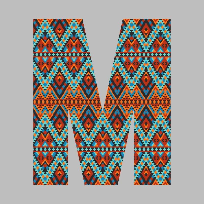 Lettre M- design boho, monogramme coloré