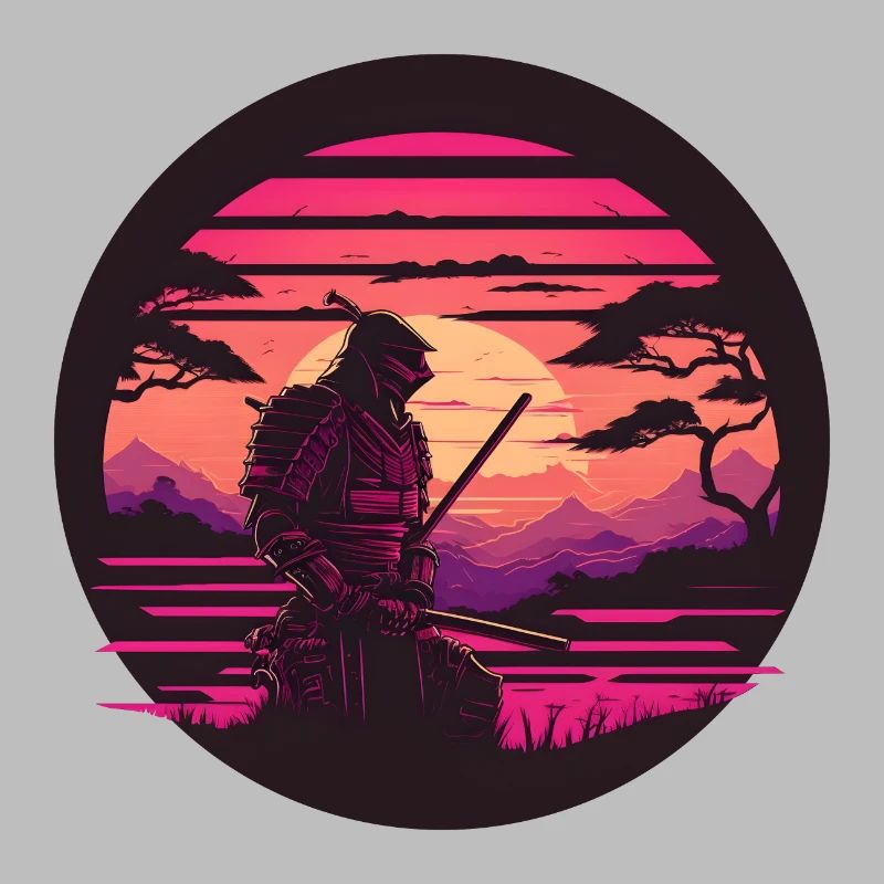 Synthwave Samurai with katana