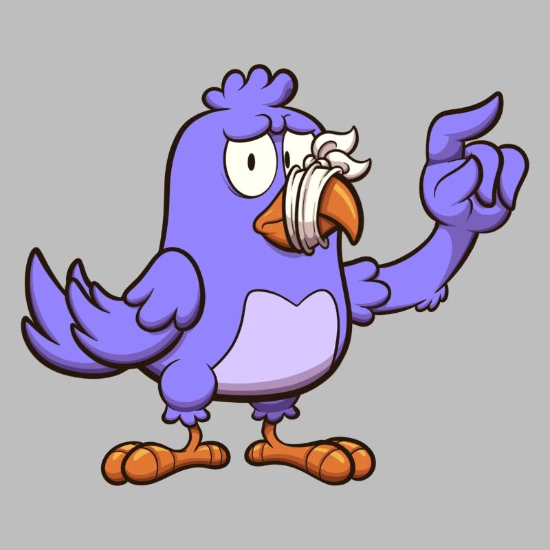 Oiseau de dessin animé violet avec bouche scotchée