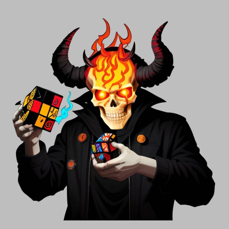 Horned skull | manipulating his puzzle cubes