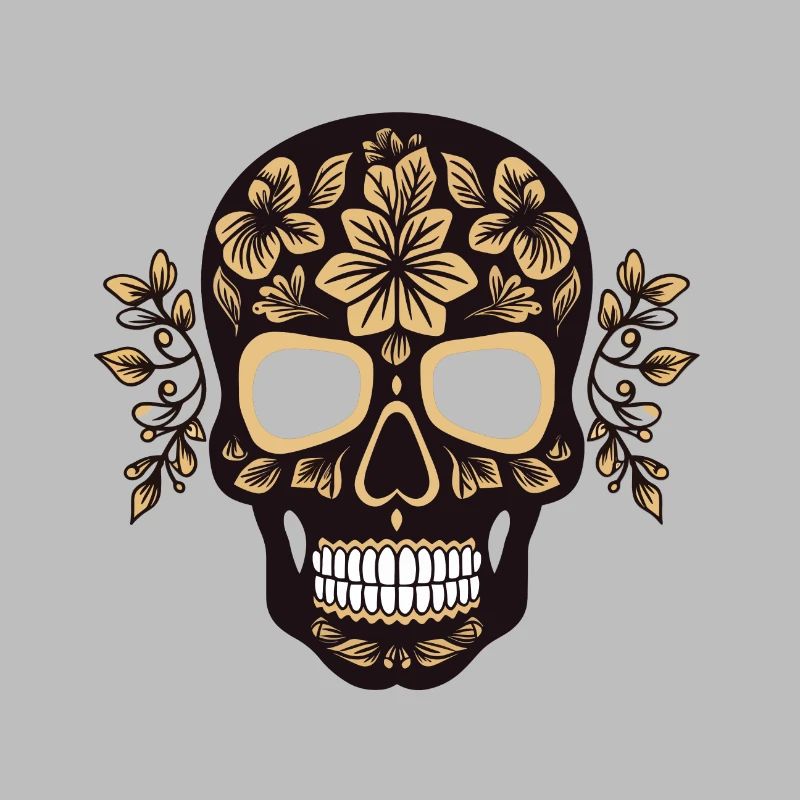 black skull with floral pattern