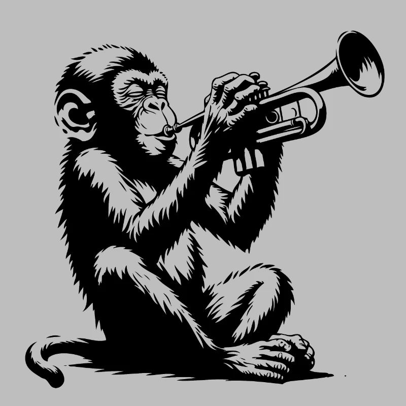 Monkey Emotionally Playing Trumpet