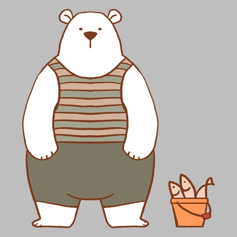 Eisbär mit einem Eimer Fisch