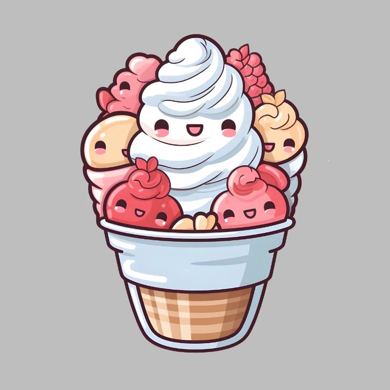 Mignon sundae à la crème glacée dans le style de dessin animé