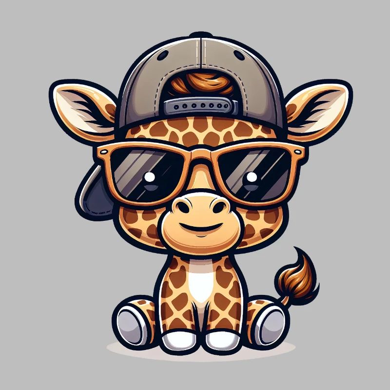 Giraffe with Basecap and Sunglasses
