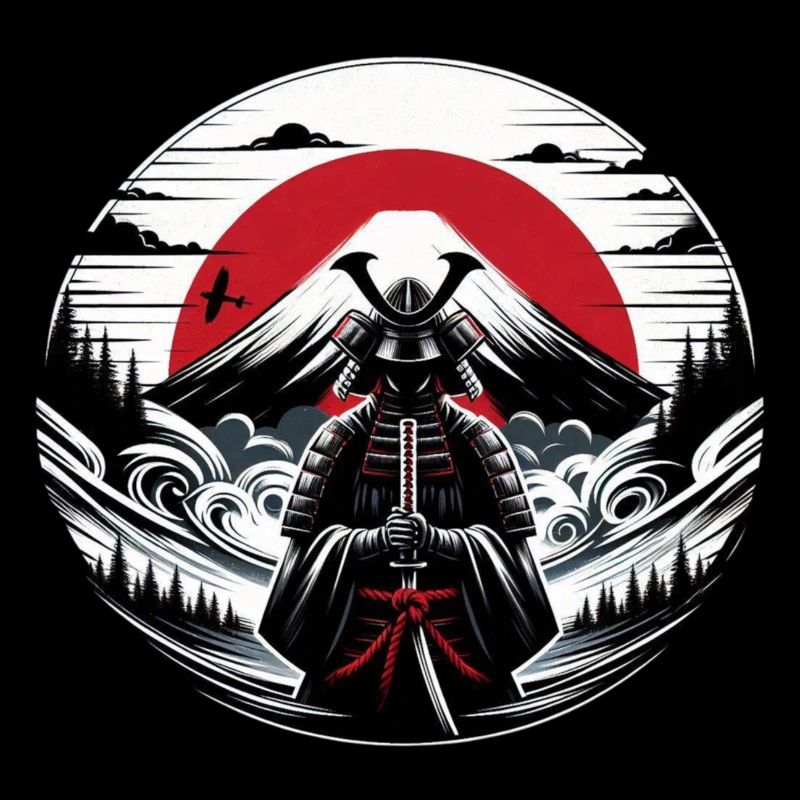 Shadow Warrior in front of fuji and red sun