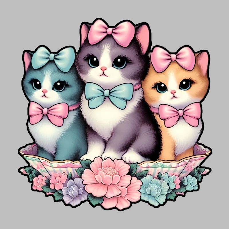 Vintage Kittens Wearing Bows