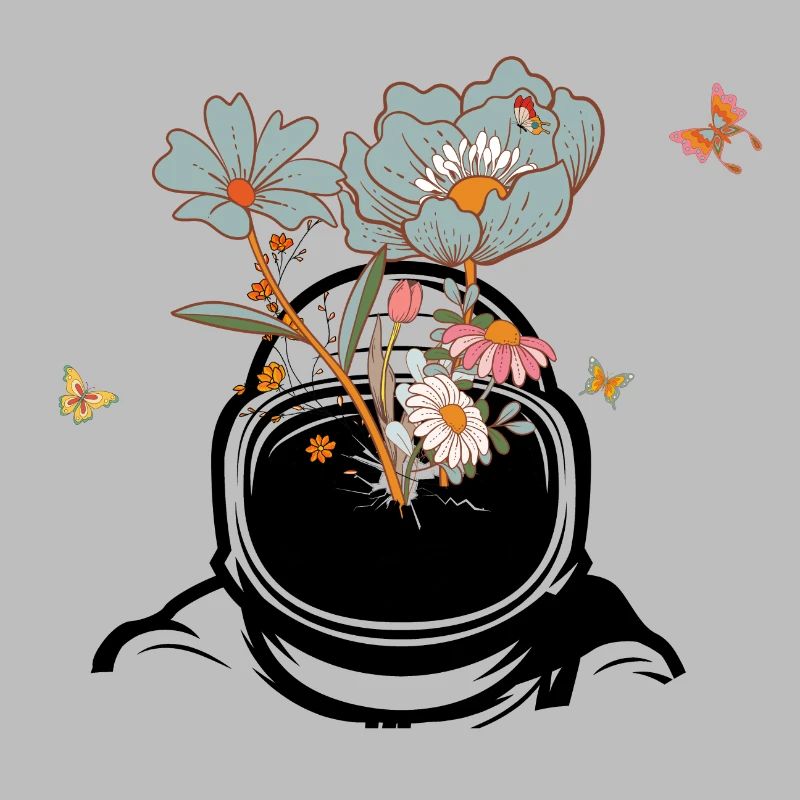Astronaute avec des fleurs rétro - idée cadeau