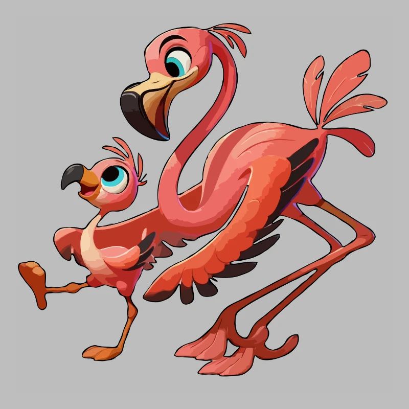 Flamingo-Mutter mit herumtollendem Kind