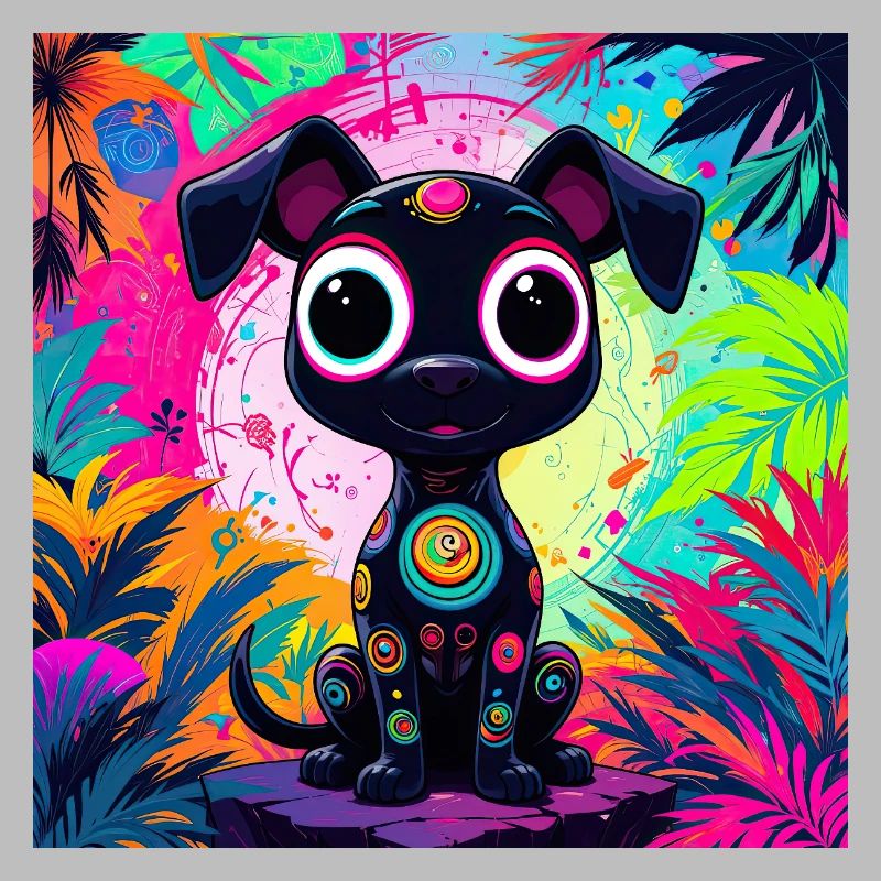style de dessin animé de couleur néon chat chien art design cool