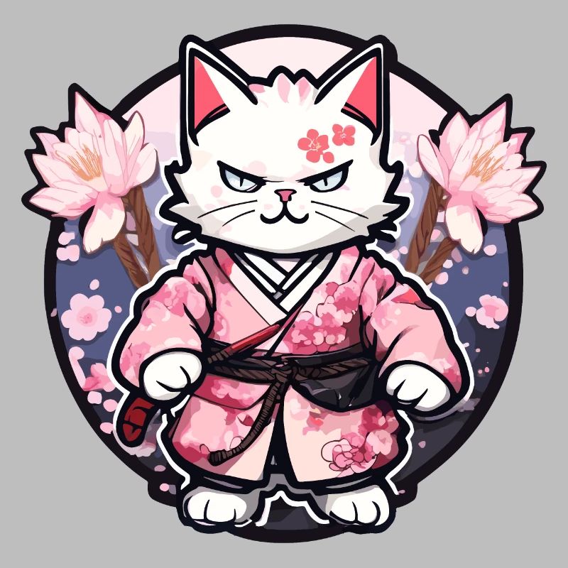 Samurai Cat & Cherry Blossoms #10