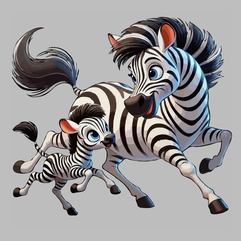 Zebra-Mutter mit herumtollendem Kind