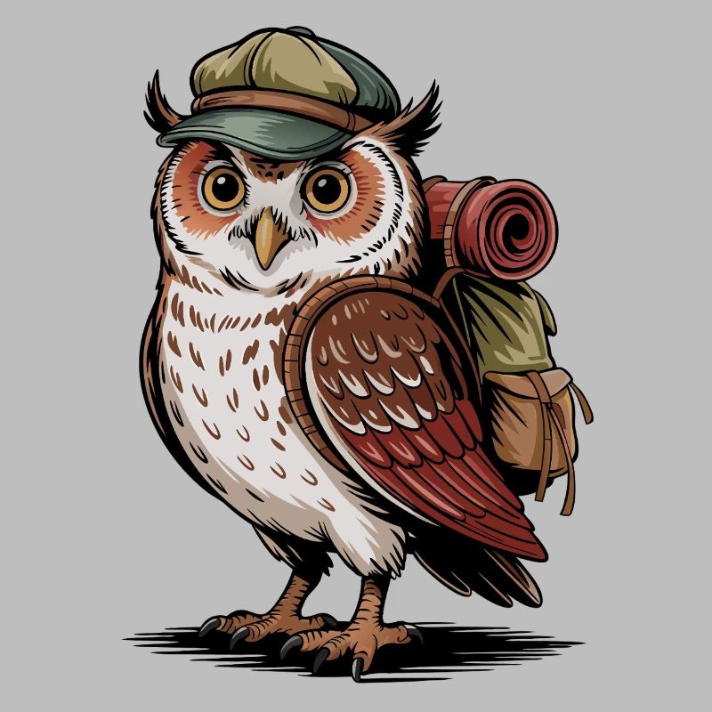 Wandernde Eule mit Rucksack