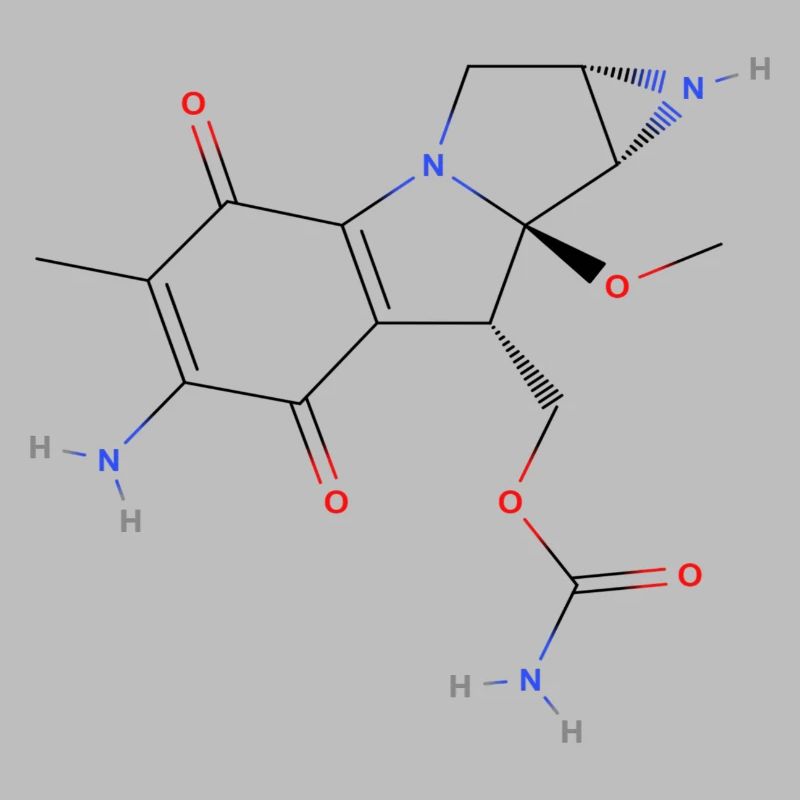 Molécule mitomycine C - Formule structurale colorée