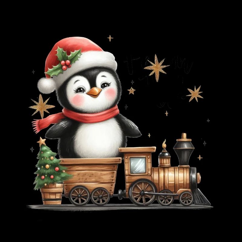 Fröhlicher Weihnachts-Pinguin Mit Dampflok