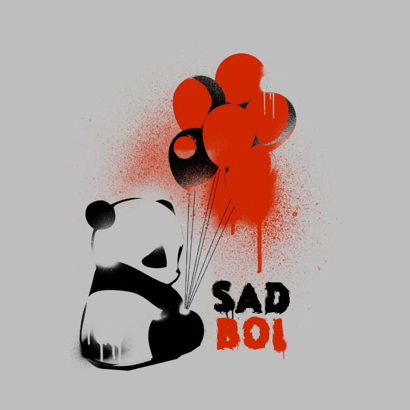 Triste Boi Panda avec des graffitis de ballons