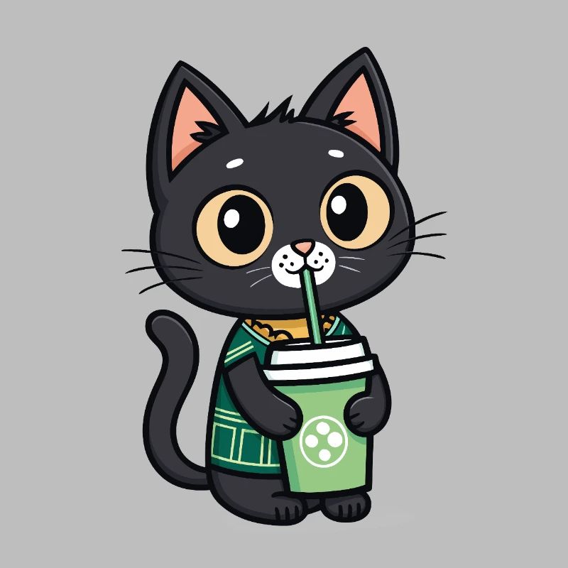Cute cat with drinking cup drinking bubble tea