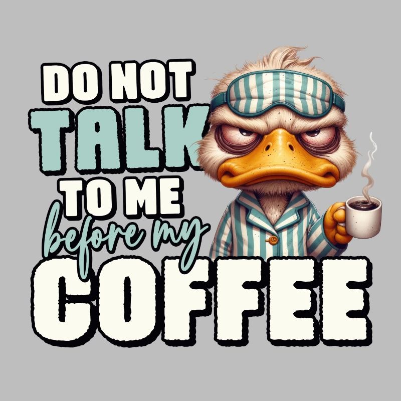 Grumpy duck with coffee