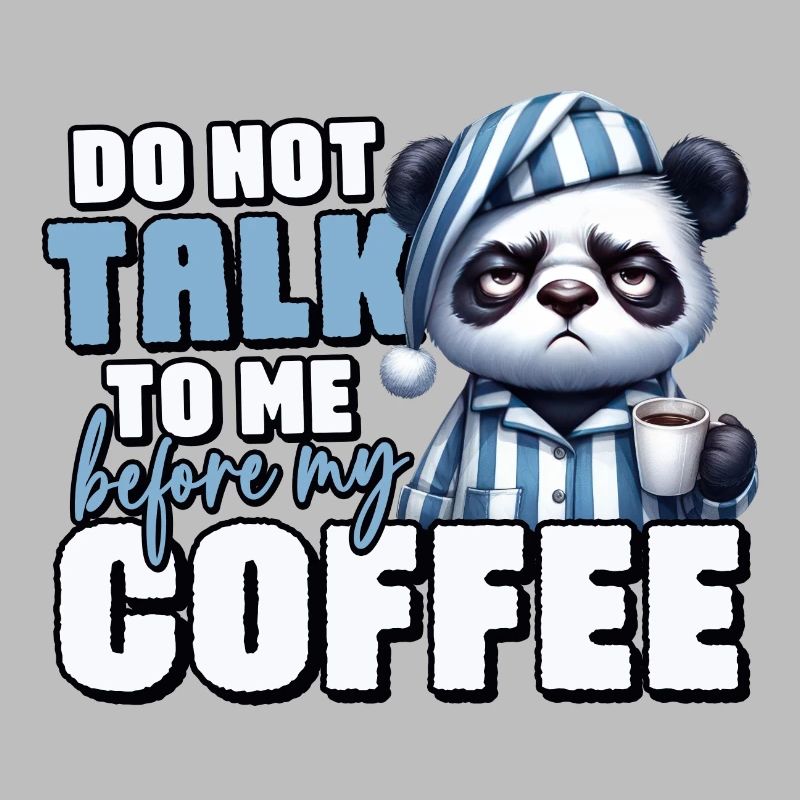 Grumpy panda bear with coffee