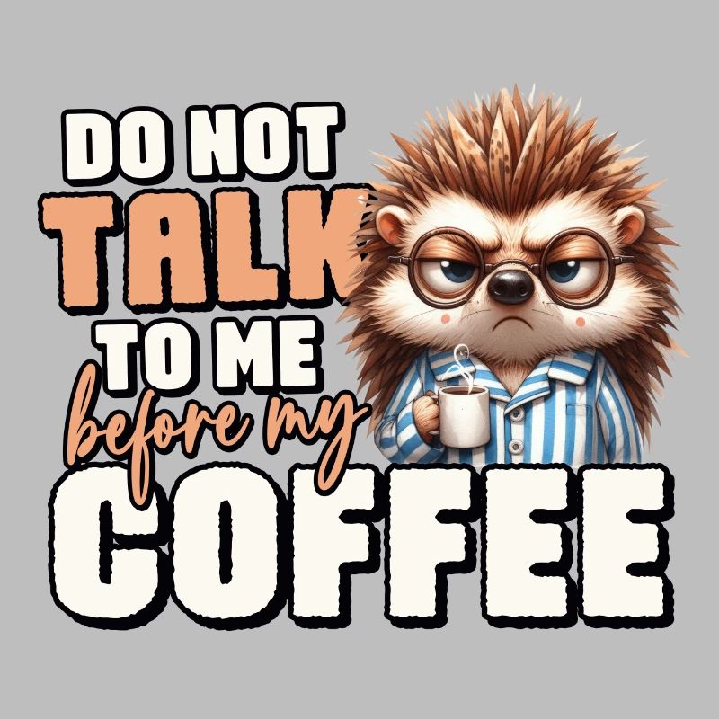 Grumpy hedgehog with coffee